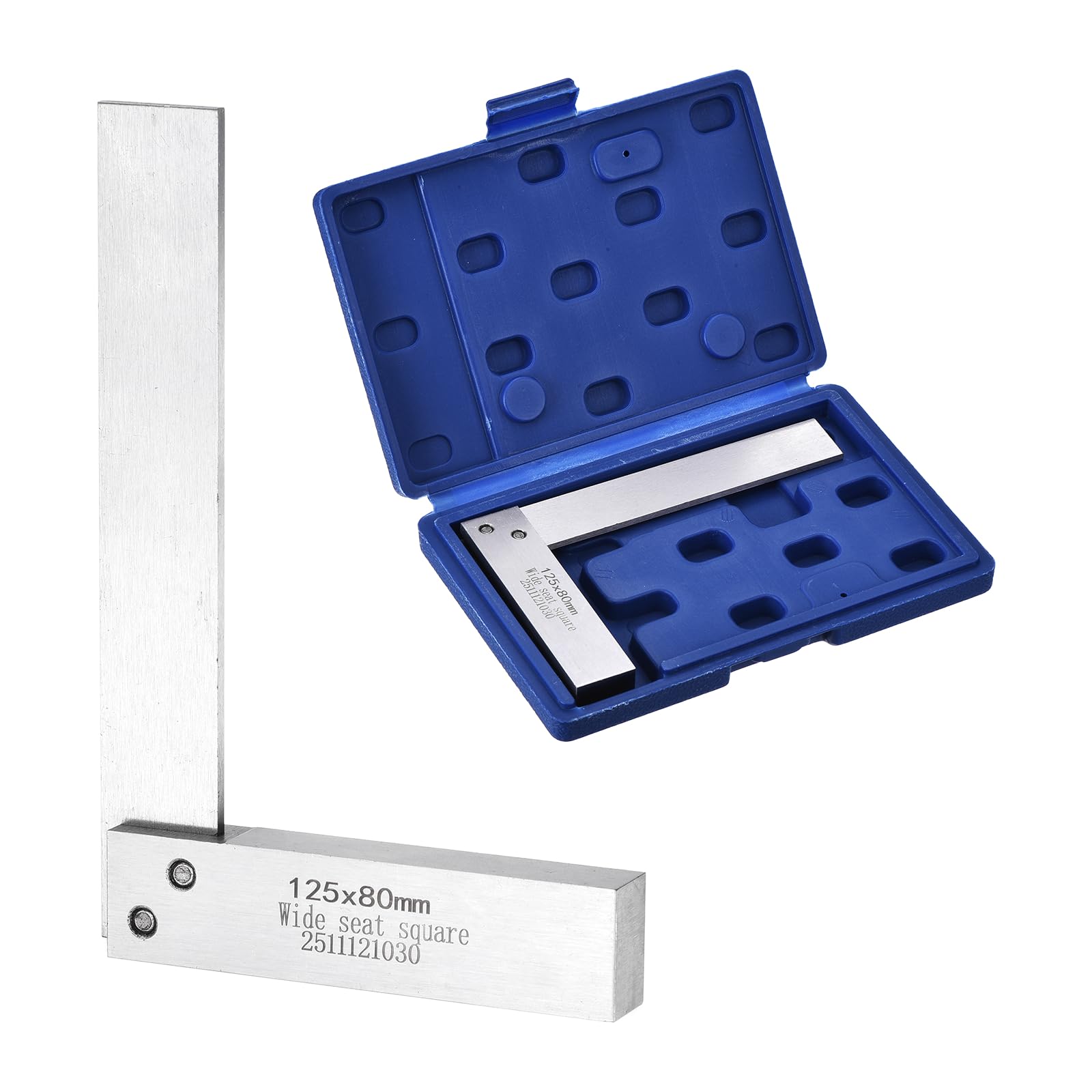 sourcing map Machinist Square 125mm x 80mm x 11.5mm Carbon Steel Engineer Square Precision Woodworking 90 Degree Right Angle Ruler with Wide Seat for Precision Layout and Measurement, Silver