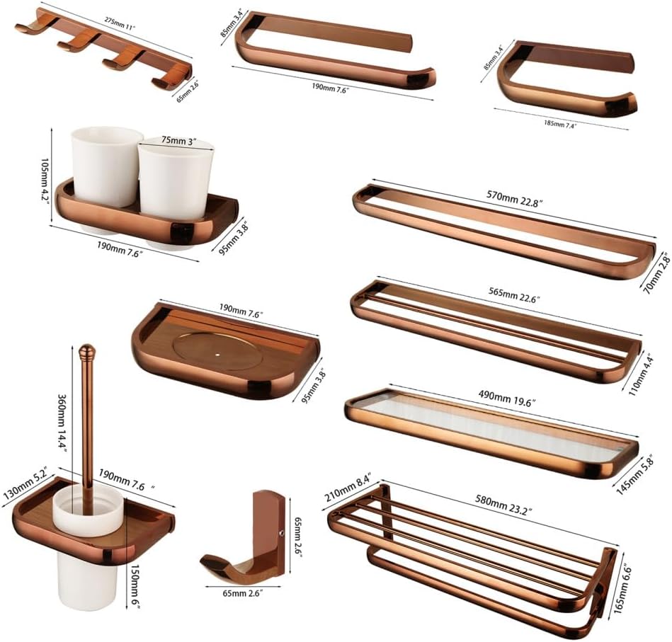 VVGAOLM ローズゴールデン バスルームアクセサリー ソリッドブラス トイレブラシ ペーパーホルダー ソープディッシュタオル棚