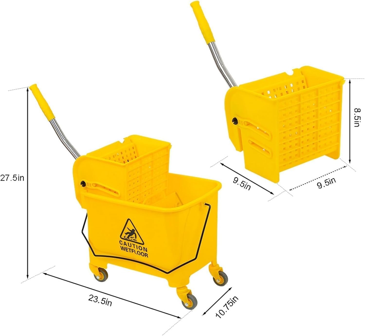 Commercial Mop Bucket with Wheels, 20L Side Press Wringer and Handle Holder, Durable PP Mop Cart Set for Restaurant, Office, and Home Floor Cleaning
