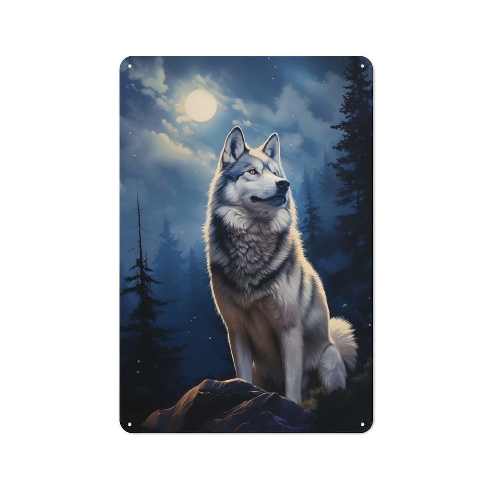 Junmoney Style-13 Siberian Husky At Night Retro Tin Sign 30X20cm For Café Or Restaurant, Housewarming Wall Decor For People Furnishing Café And Restaurant