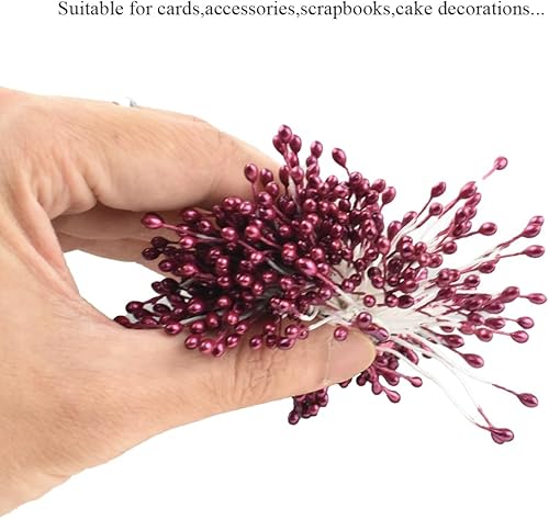 Miniatura 157 de HAHIYO 700 piezas de 0.118 in de perla amarilla de doble cabeza de estambres de flores Pistilo hecho a mano, flores artificiales para flore Amarillo