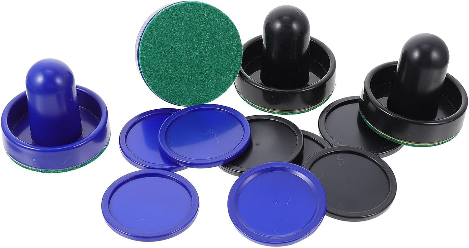 GALPADA Air Hockey Pushers and Pucks Set 2 Sets Plastic Air Hockey Paddles 60mm and 51mm Dark and Navy Pucks for Game Tables and Arcade Play