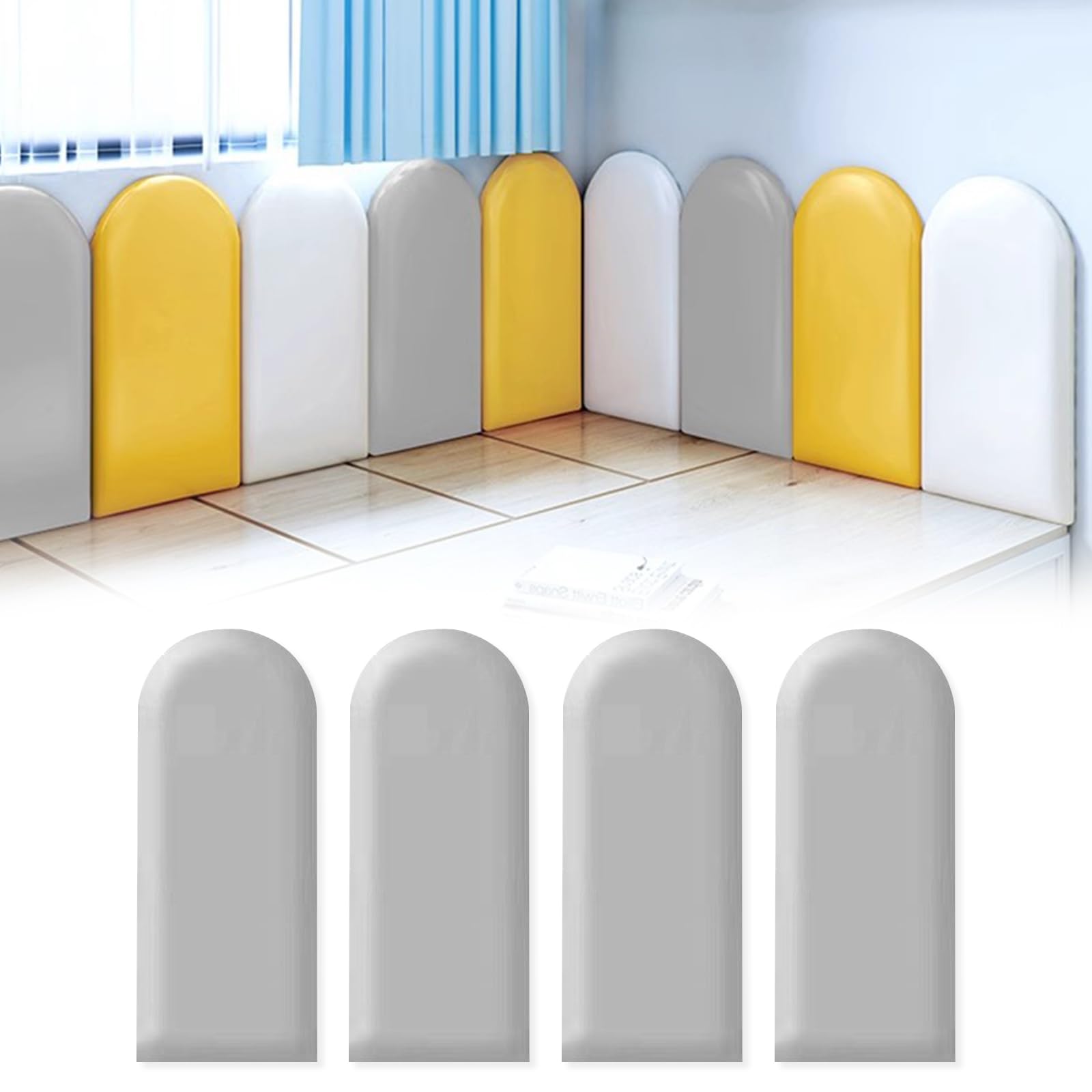 Panel de pared 3D pared, cabecero acolchado acolchado, poliuretano impermeable, para habitación infantil, panel anticolisiones (gris, 20 x 40'