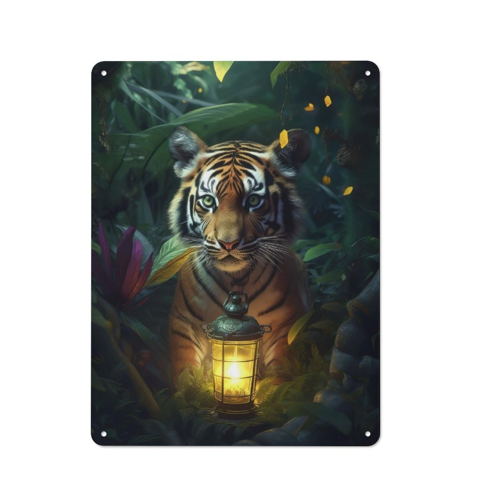 Junmoney Fantasy Lamp Tiger Cub Tin Wall Plaque 40X30cm With For Guest Room Or Hallway, For Hallway Wall Decor Fans