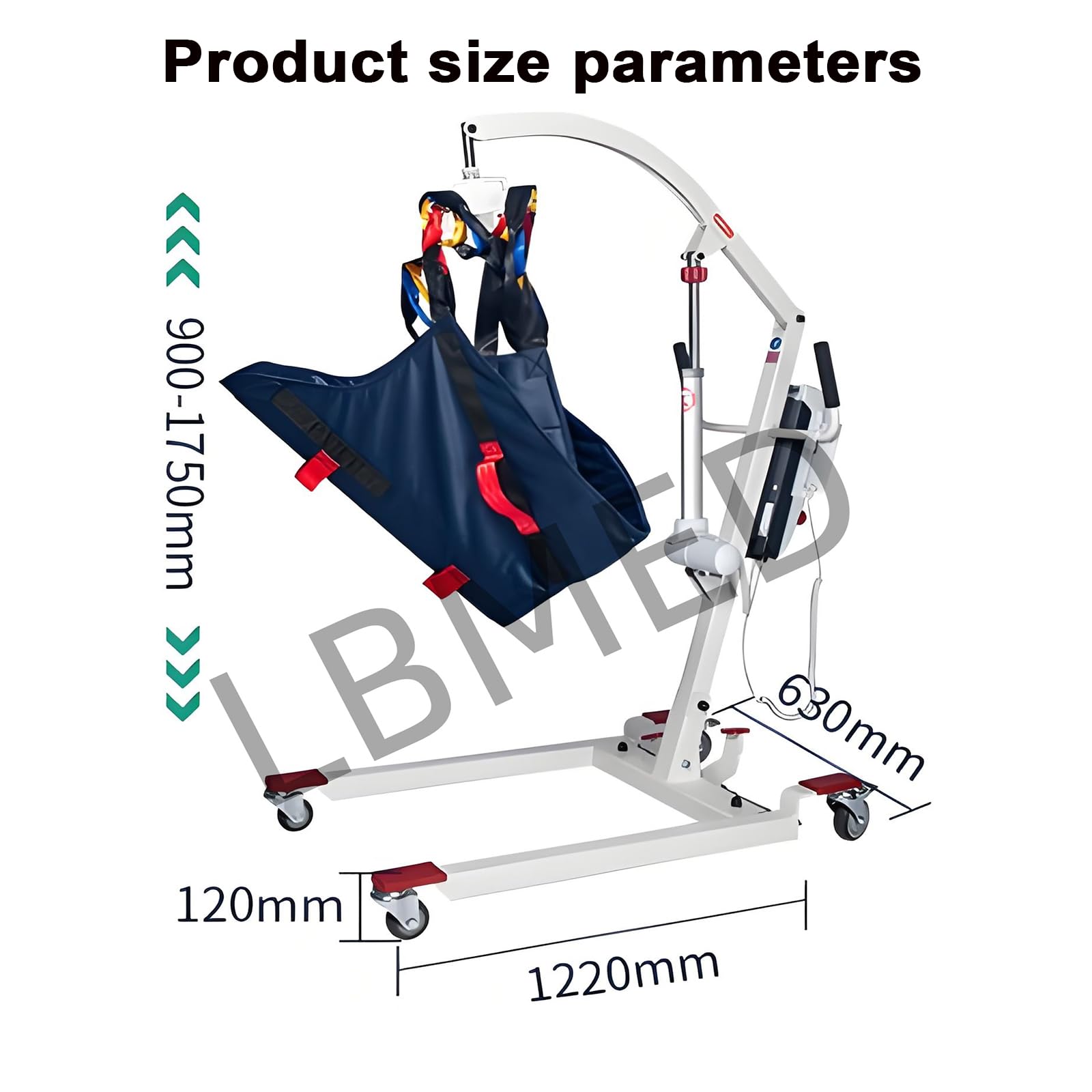 Elektryczny podnośnik pacjenta, hydrauliczny transfer korpusu z cichymi kółkami hamulcowymi, wieszak obrotowy o 360°, regulowana wysokość 900-1750 mm, nośność do 200 kg
