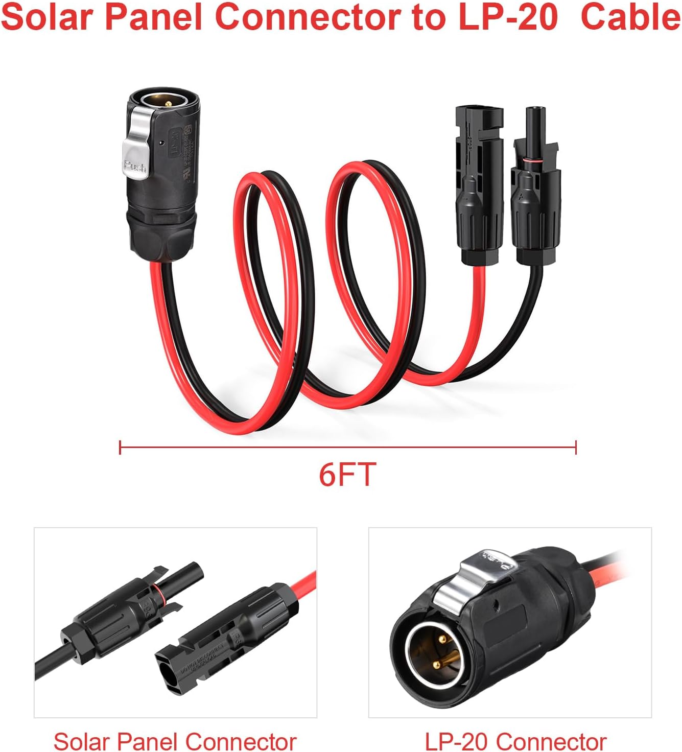 ELFCULB 10AWG 2 Pin Power Industrial Circular Connector to Solar Adapter for River RV Solar Ports Solar Panel Suitcase(6FT)