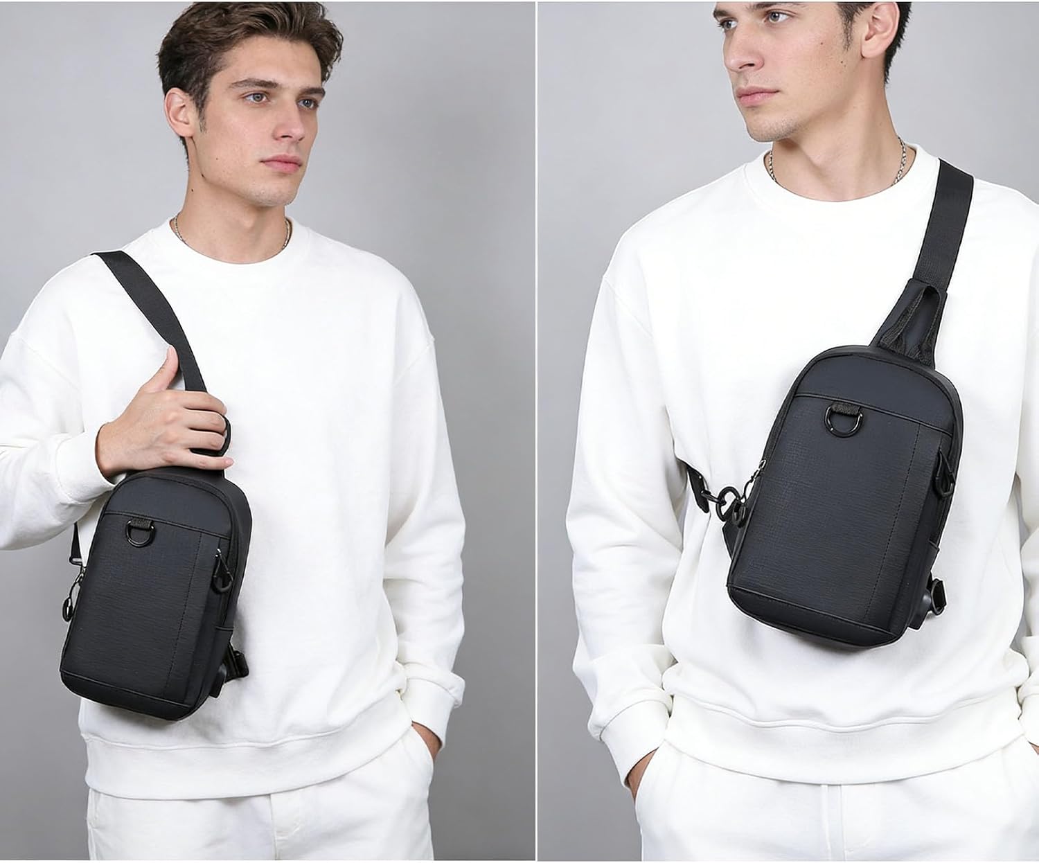 Men Sling Bag Waterproof Crossbody Backpack Nylon Shoulder Bags Anti-theft Chest Bag Daypack For Men Women Work Travel Hiking Motocycle with USB Charging Hole Black - Image 3