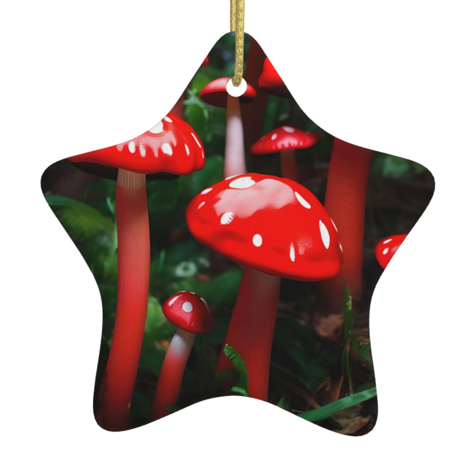 Red Mushrooms Print Christmas Ornaments, Ceramic Hanging Ornament, Round Shape Decorations