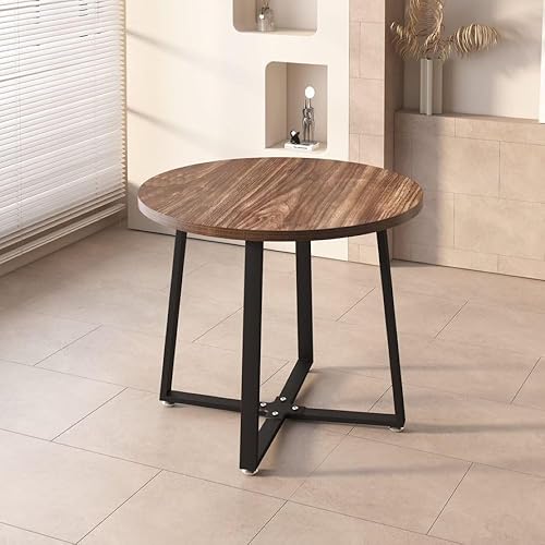 INO Design Moderna mesa de comedor redonda de madera de 35 pulgadas para 4, parte superior de madera de nogal y elegante mesa de centro de ocio de