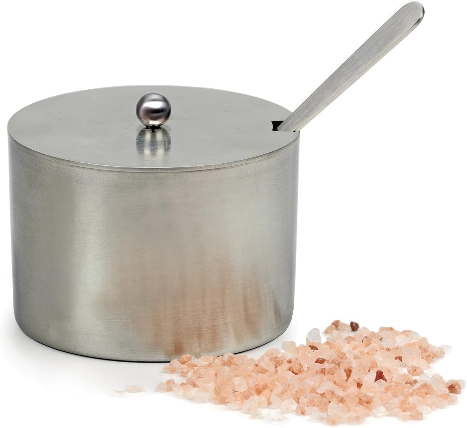 RSVP International Endurance Kitchen Collection Salt Cellar Set with Spoon, 2-Ounce, Brushed Stainless Steel