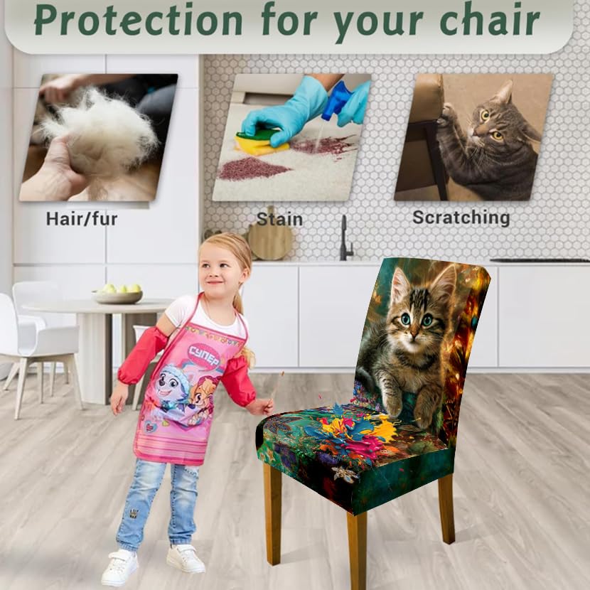 Image of Christmas Kitten Dining Chair Covers Set of 4, Stretch Slipcovers