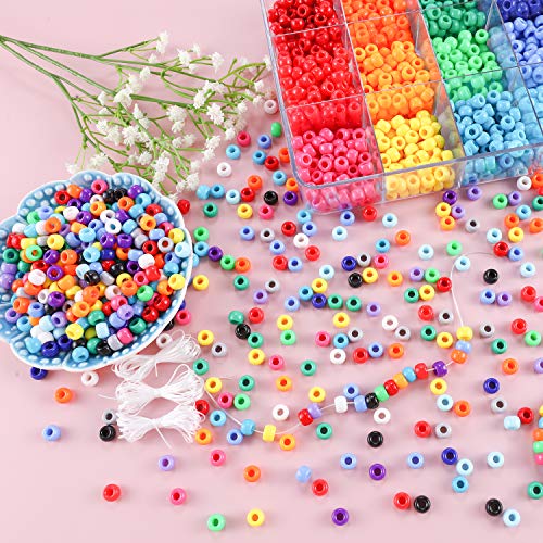 Image of 2600+pcs Pony Beads Kit 18 Color Rainbow Plastic Multicolor Pony Bead Bulk with Elastic String Hair Beads DIY Crafts Jewelry Making Kit for Bracelets Necklaces Key Chain