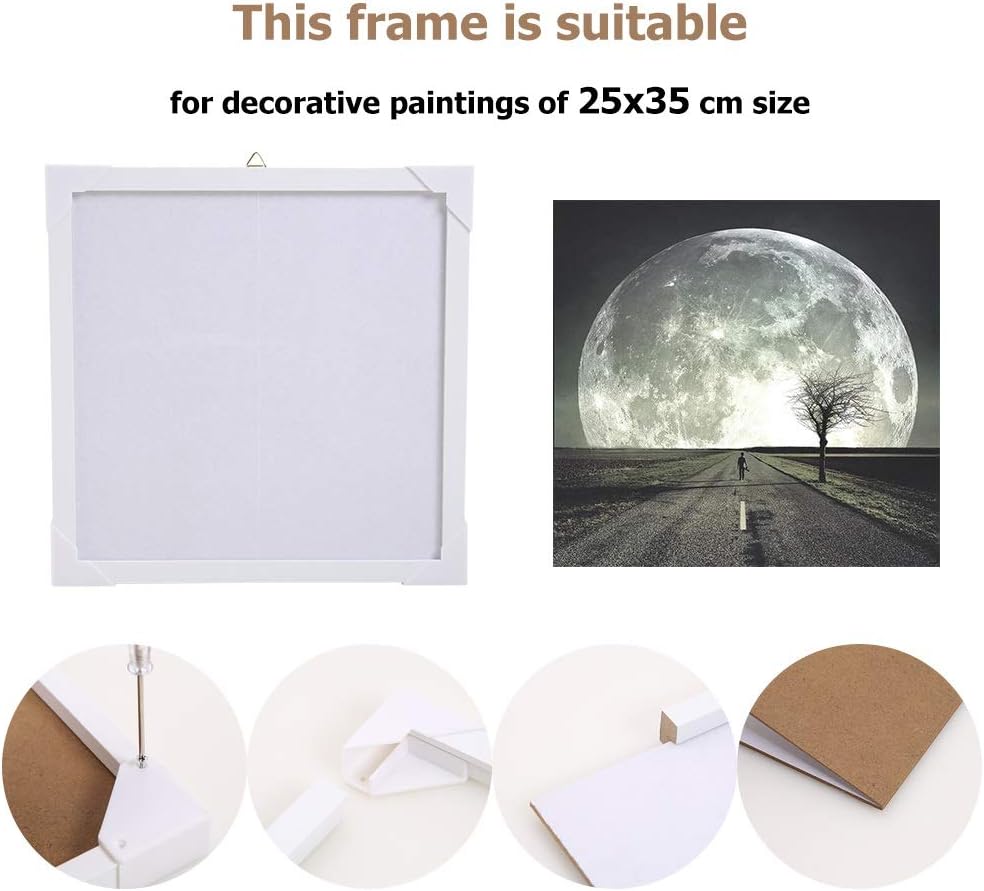 25x35cm Solid Wood Frame DIY Canvas Oil Picture Mural Wall Art Photo Poster Decorative Frames with Cushion(White)