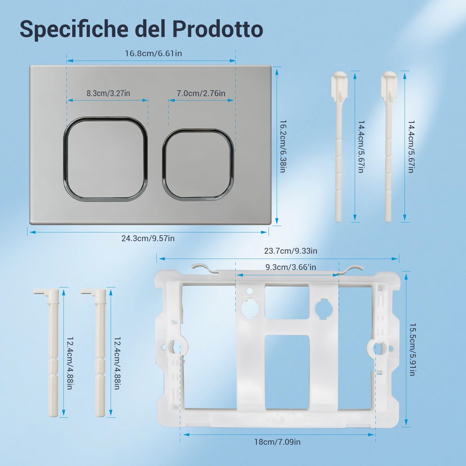 Placca di Comando WC Geberit Sigma UP300 UP320 Doppio Scarico 243×163 mm Argento