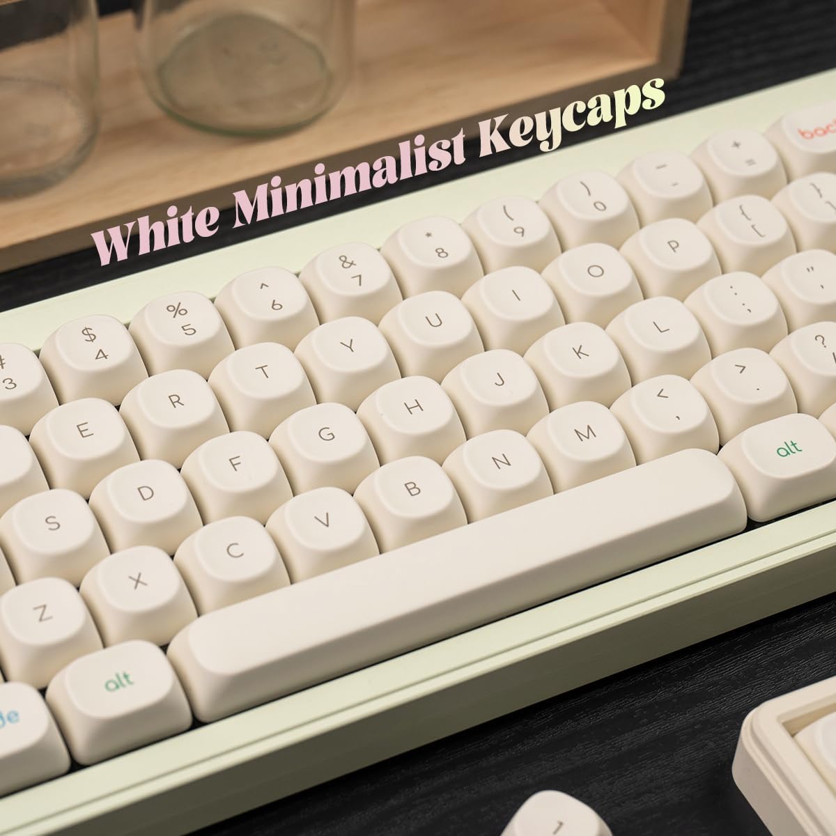 MOA Profile PBT Keycaps, Minimalist White Keycap Set, 124 Keys Cute Round Keyboard Keycap, Dye-Sublimation Custom Key Cap for 61/64/68/84/87/100/104/108 Cherry MX Mechanical Keyboards(Fruit)