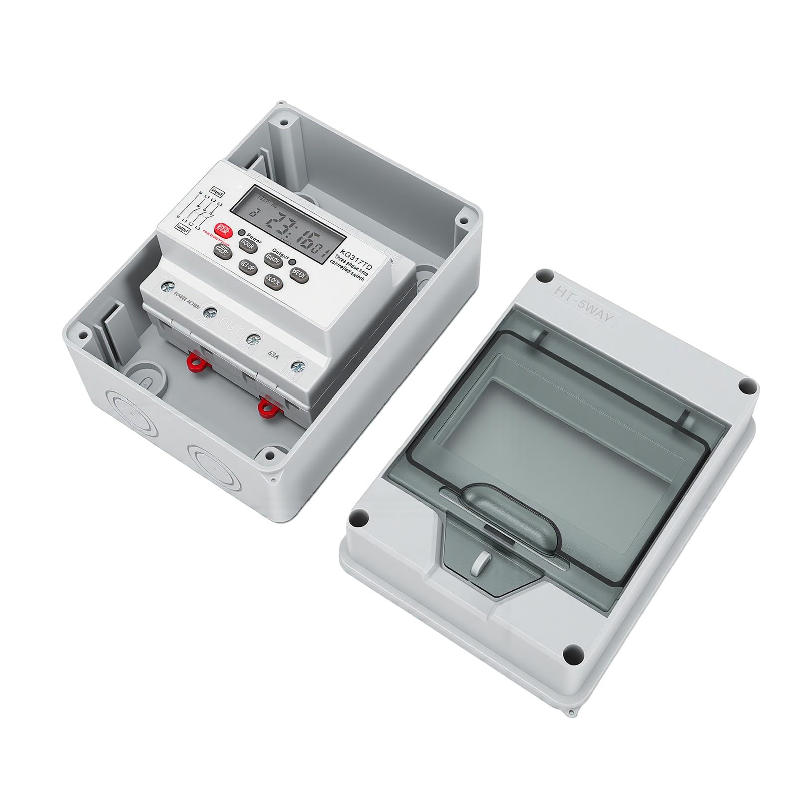 Annadue Interruptor Temporizador de Bomba de Agua Trifásico, Caja de Interruptor de Tiempo Programable Digital 50/60 Hz Montaje en Riel DIN con 24 Configuraciones, Función de Memoria y Batería