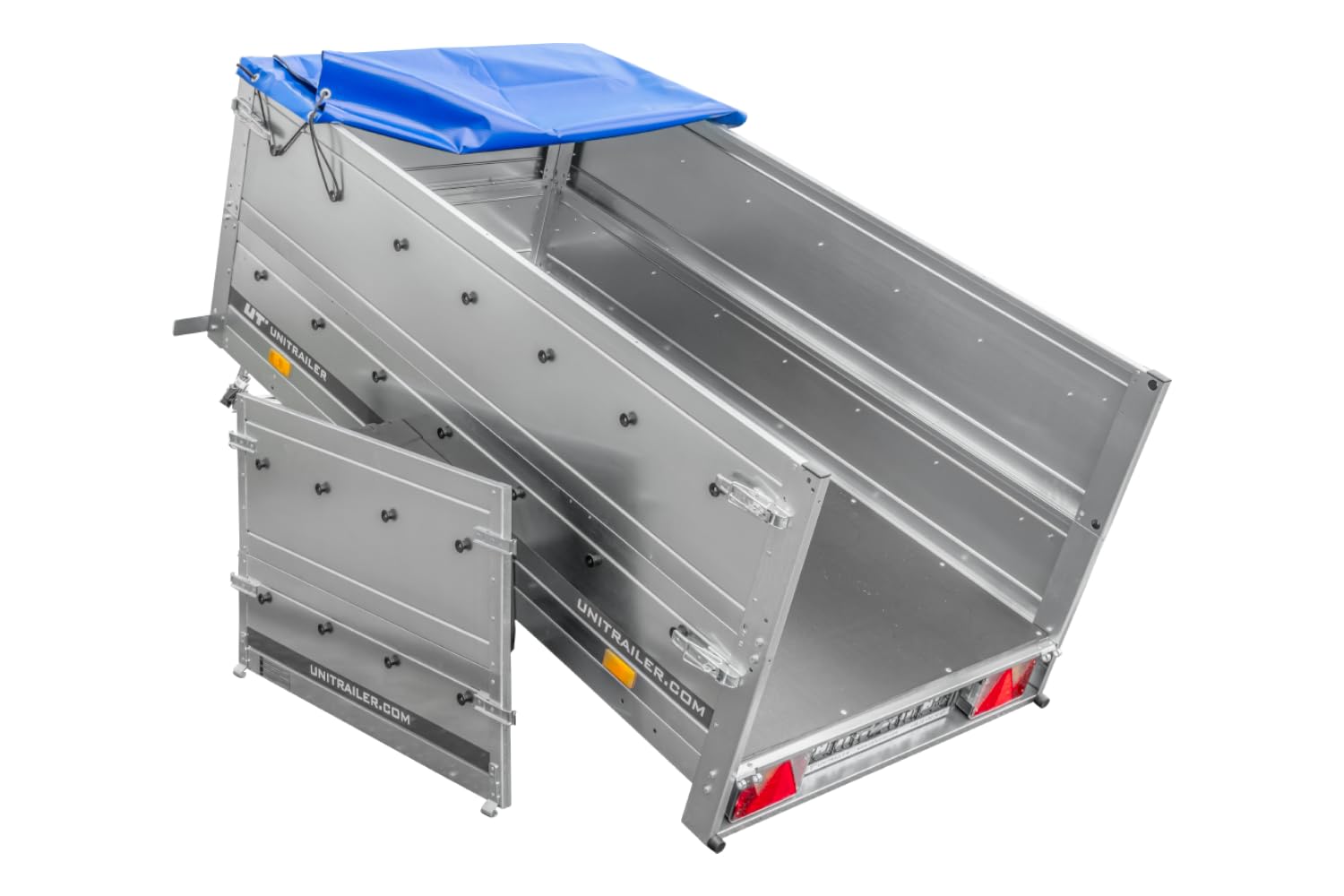 UNITRAILER Kippbarer Pkw Anhänger Garden Trailer 200 Kipp mit zusätzlichen Bordwänden, Stützrad und Flachplane
