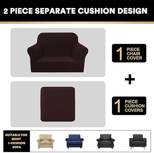 Miniatura 3 de PrinceDeco - Funda elástica de microfibra de 2 piezas para sillón individual, funda suave de elastano, lavable, parte inferior elástica, protector