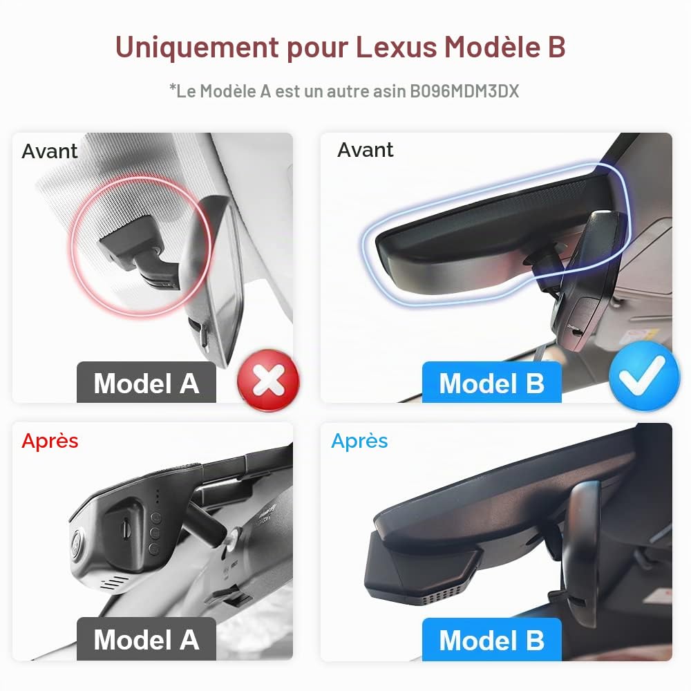 Fitcamx Camera Voiture Convient pour Lexus UX 200 250h F Sport Utility 4D Luxury 2019-2024 (modèle B), Dash Cam 4K OEM vidéo UHD WiFi 2160P, Mode Parking, G-Senseur, Vision Nocturne, WDR, Carte 64 Go