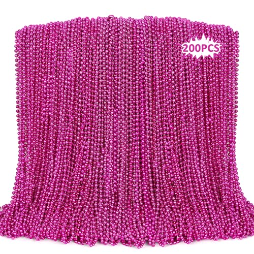 Mardi Gras Beads Necklace Set, 200 pcs, 33" hot pink