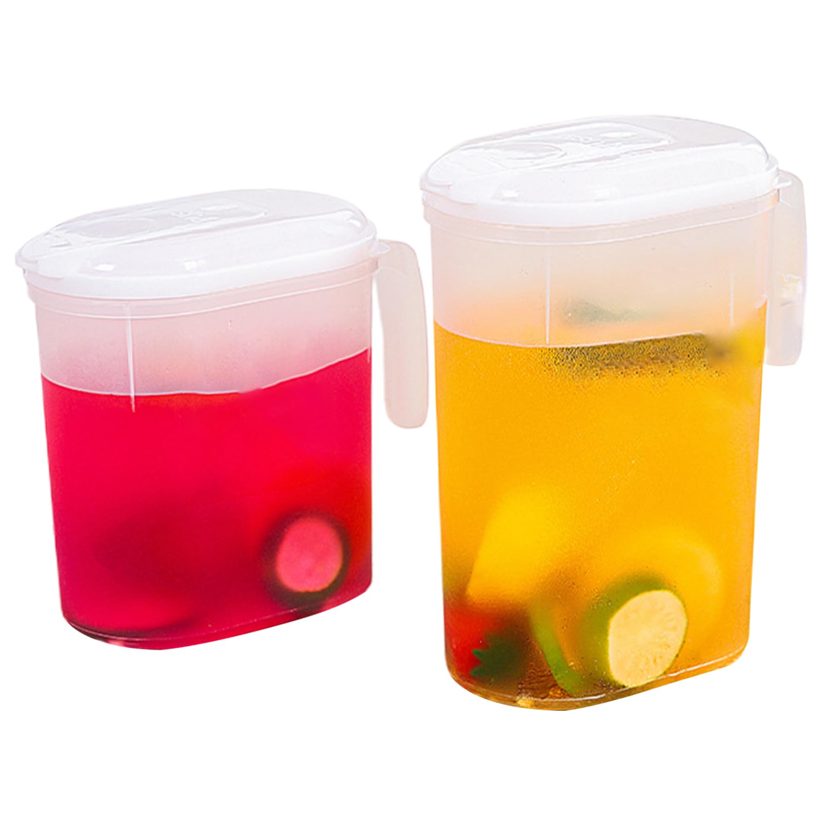 NASSMOSSE Fridge Water Jug 2Pcs Plastic Jug with Filter Lid 1.5L ＆ 2L Pitcher Transparent Fridge Door Heat Resistant Juice Leakproof Carafe for Milk Iced Tea