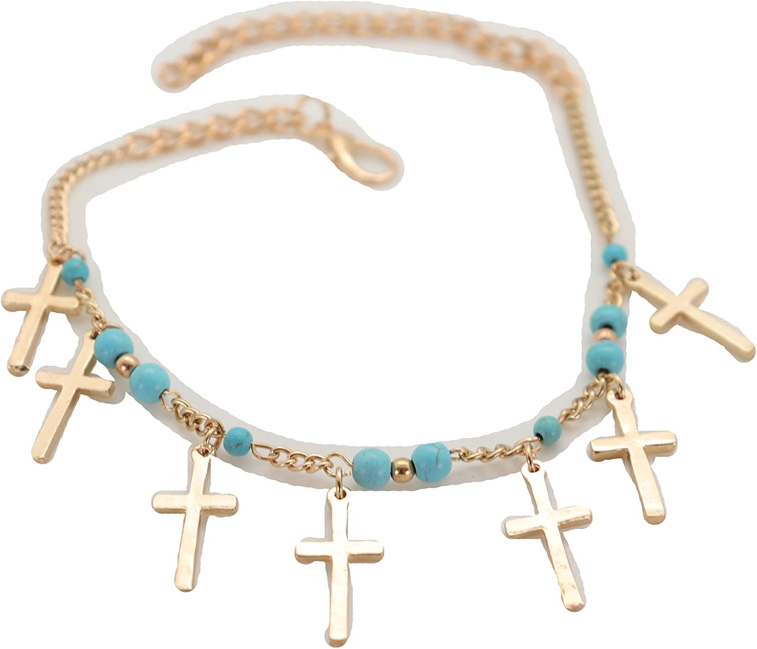 TrendyFashionJewelry Women Fashion Jewelry Western Boot Bracelet Gold Metal Chain Shoe Anklet Cross Charm Turquoise Blue SET BC214