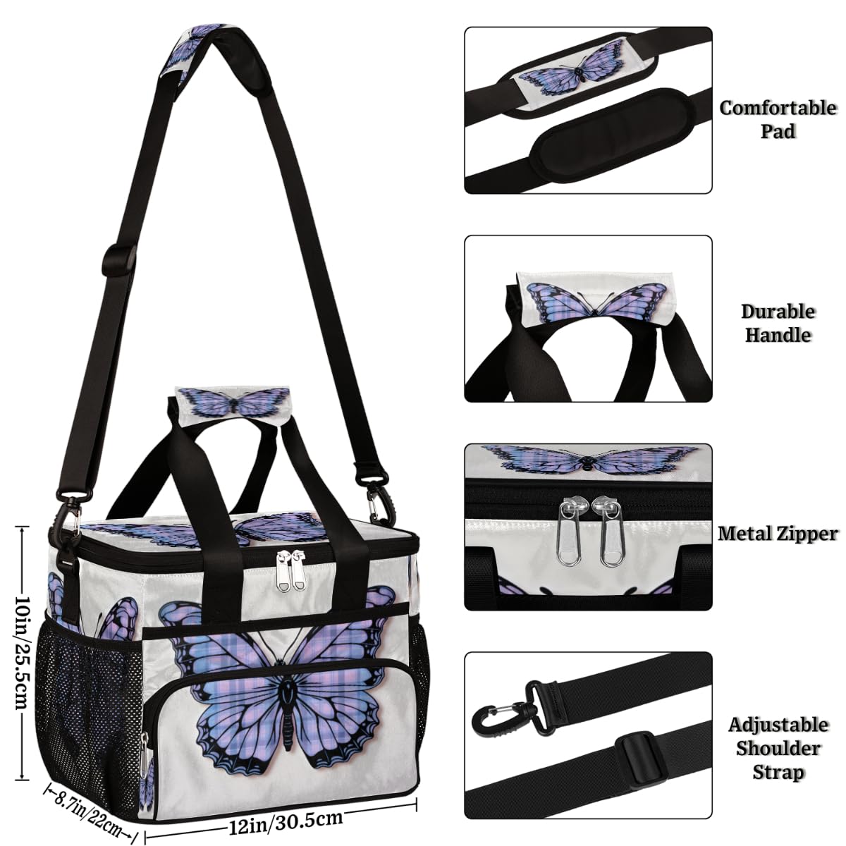 Beauty Butterfly Insulated Picnic Backpack Lunch Box for Women Men Picnic Basket Tote Lunch Bag Picnic Bag Portable Lunch Bags for Picnic, Beach, Work, Trip,Office, Camp Butterfly