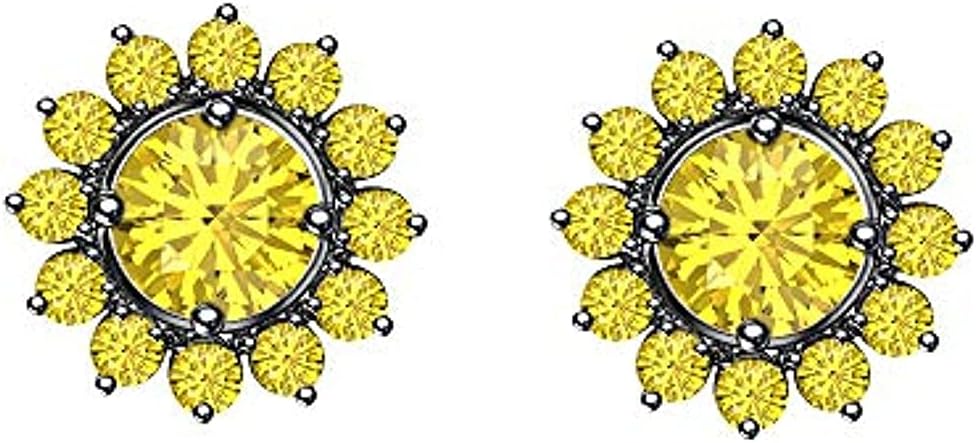 Round Cut Yellow Sapphire 925 Sterling Silver 14K Gold Over Diamond Gemburst Halo Jacket Set Stud Earring for Women's