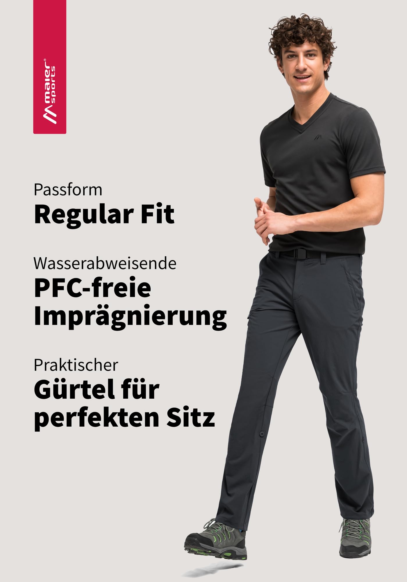Maier Sports Nil, Herren Wanderhose, Wasserabweisende Outdoorhose für Trekking und Hiking, PFC-frei, mSTRETCH pro 4 & Dryprotec, Rollup-Funktion