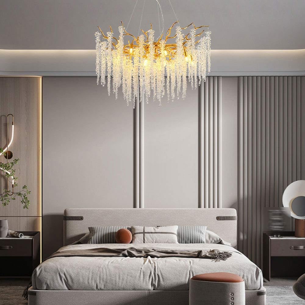 YUYI Modern Crystal Chandelier, 47" Gold Tree Branch Chandelier, 18-Light Round Chandeliers For Dining Room, Living Room, Foyer, Entryway, Kitchen, Bedroom, Luxury K9 Crystal Raindrop Light Fixture - View #5