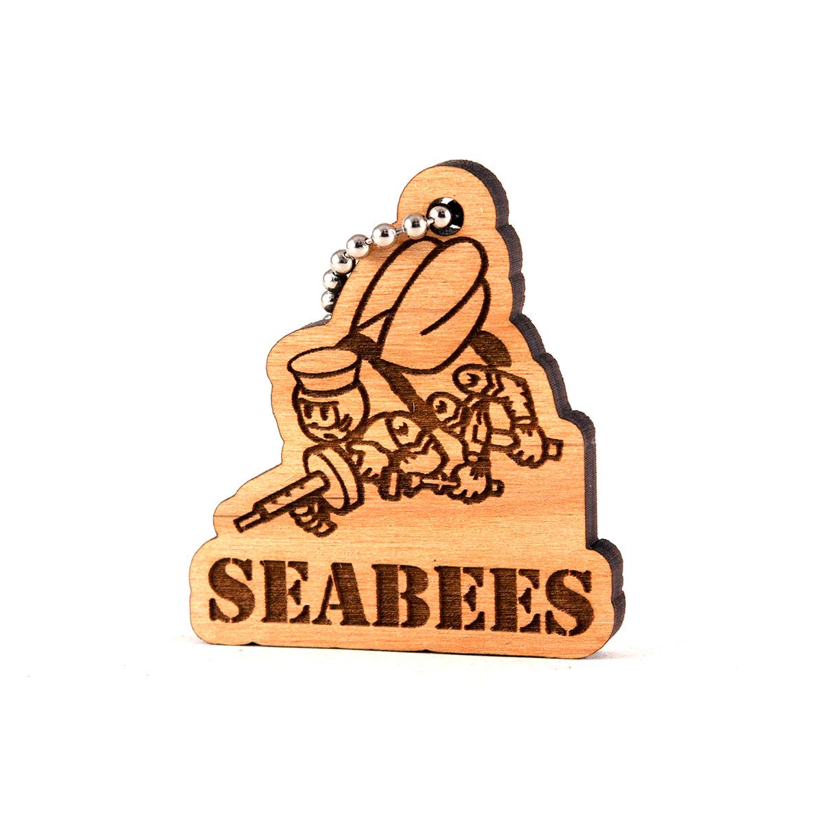 SunsetDesign Lab Sunset Design Lab CB Seabees US Navy Military Wood Laser Cut Keychain Charm Ornament