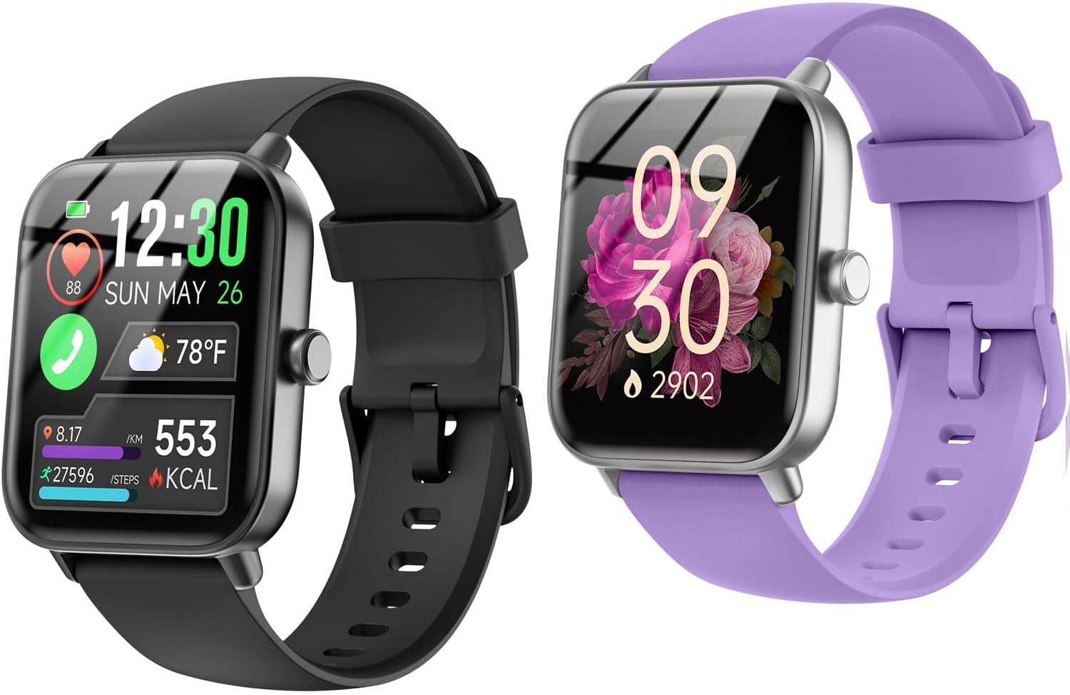 Smart Watch for Women Men, Bluetooth Call Fitness Smartwatch for Women/Men,Compatible Android iOS, Ideas Gift on Christmas, New Year IDW19 Black and Purple