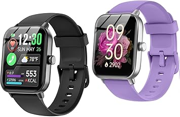 Quican Smart Watch for Women Men, Bluetooth Call Fitness Smartwatch for Women/Men,Compatible Android iOS, Ideas Gift on Christmas, New Year IDW19 Black and Purple