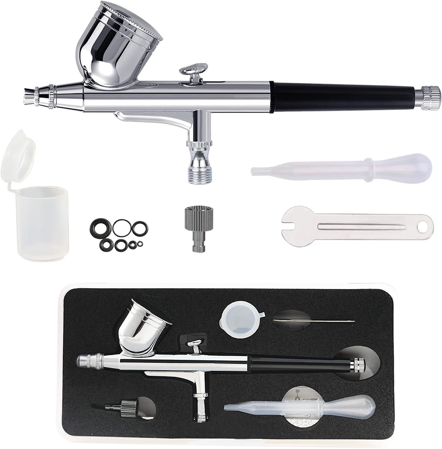 SAGUD Airbrush Kit Dual-Action Gravity Feed Air Brush Gun with 0.3mm and 1/3 oz. for Hobby, Models, Art, Tattoo, Nail Art, Cake
