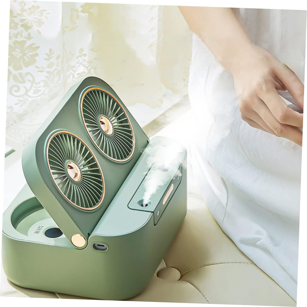 Housoutil 1set Portable Usb Charging Desktop Humidifier Fan Small Mist Spray Fan for Cooling for Personal Use and Travel