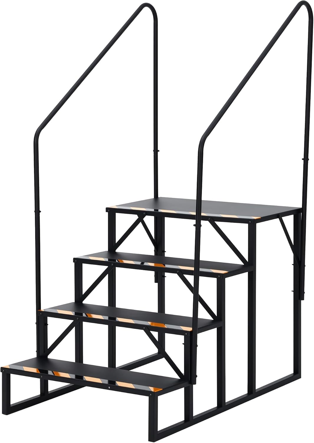CuisinSmart 4 Step RV Stairs with Handrail - Portable Hot Tub Steps & Outdoor Ladder for Camper, Trailer, Mobile Home | Non-Slip Tread