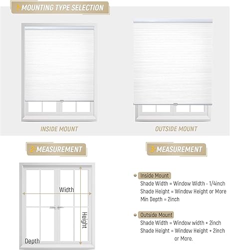 Miniatura 4 de Persianas celulares opacas sin cordones con panal para ventana, persianas para ventana y puerta, hogar y oficina, color blanco, 35 pulgadas de ancho