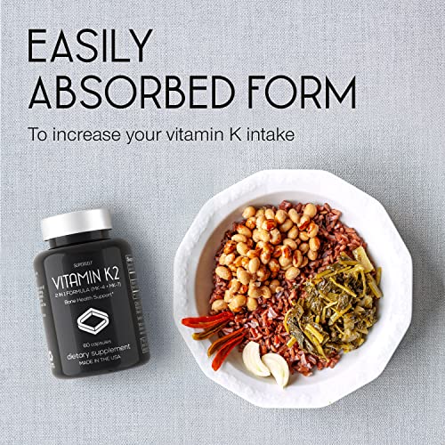 Vitamin K2 Capsules 100 Mcg - Vitamin K Complex Mk-7 & Mk-4-60 Capsules - Vit K2 2 In 1 Formula High Strength Supplement Mk7 Mk4 - Made In Usa - Vegan & Non-Gmo #TOP4