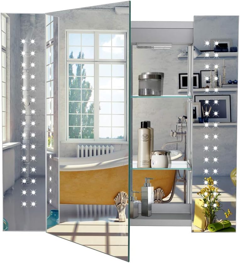 Marvelous 60 LED Illuminated Bathroom Mirror Cabinet with Motion Sensor, Demister Pad and Shaver Socket 600mm(H) x 650mm(W)