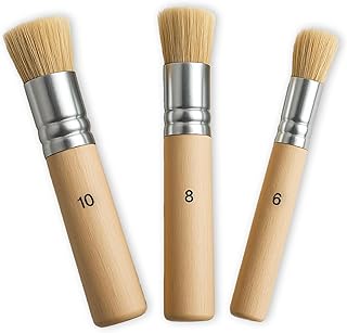 3 Stück Rund Schablonierpinsel Set, Naturborsten Holz Schablone Pinsel Pinsel, Rund Malpinsel, Stupfpinsel für Acryl Öl Aquarell Malerei Kreide DIY-Handwerk(3 Größen)