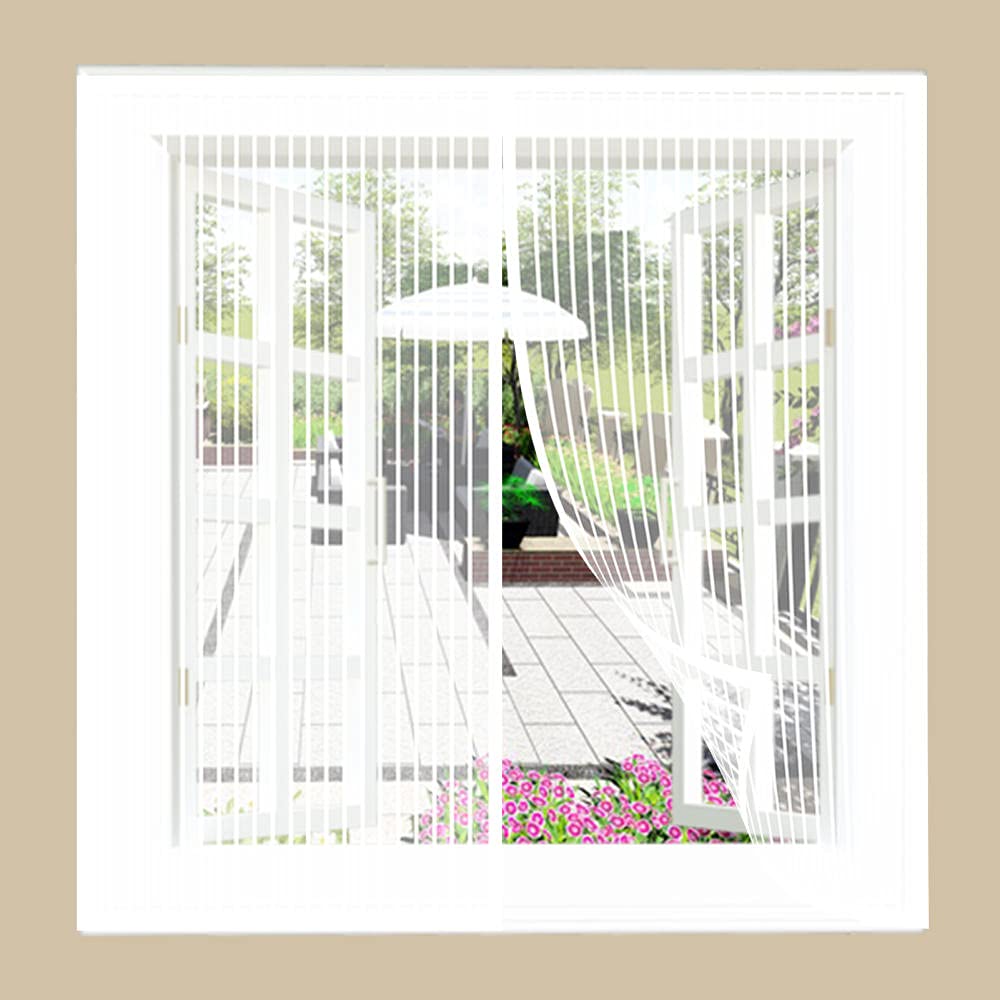Magnetic Fly Screen Window,90x160cm(White), Mesh Fly Curtain Net with Powerful Magnets, Shuts Automatically, Mosquito Insects Screen Mesh Door, Without Drilling, for Balcony Patio Window