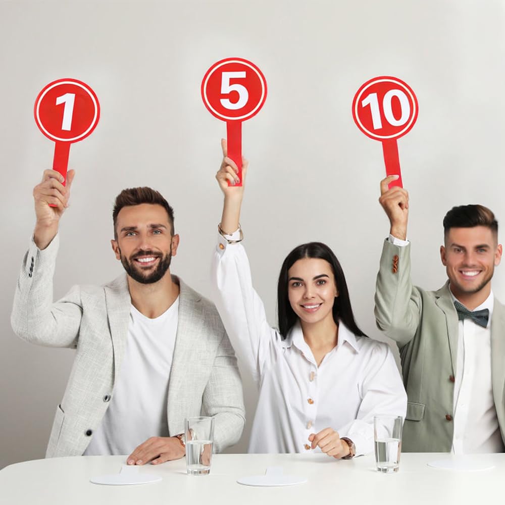 10 Pezzi Tabelloni Segnapunti Portatili, 1-10 Multifunzione Palette Numeriche Tabelloni Segnapunti con Maniglia Segnapunti e Timer Palette Votazioni Manuale per Eventi Sportivi Competizioni