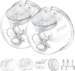 Two Full Milk Collector Cup Sets with 19mm Flange Compatible with Momcozy S12 Pro/S9 Pro Breast Pump, NOT for S9/S12, Replacement Pump Parts with Duckbill Valve, Flange, Diaphragm, Linker, Collector
