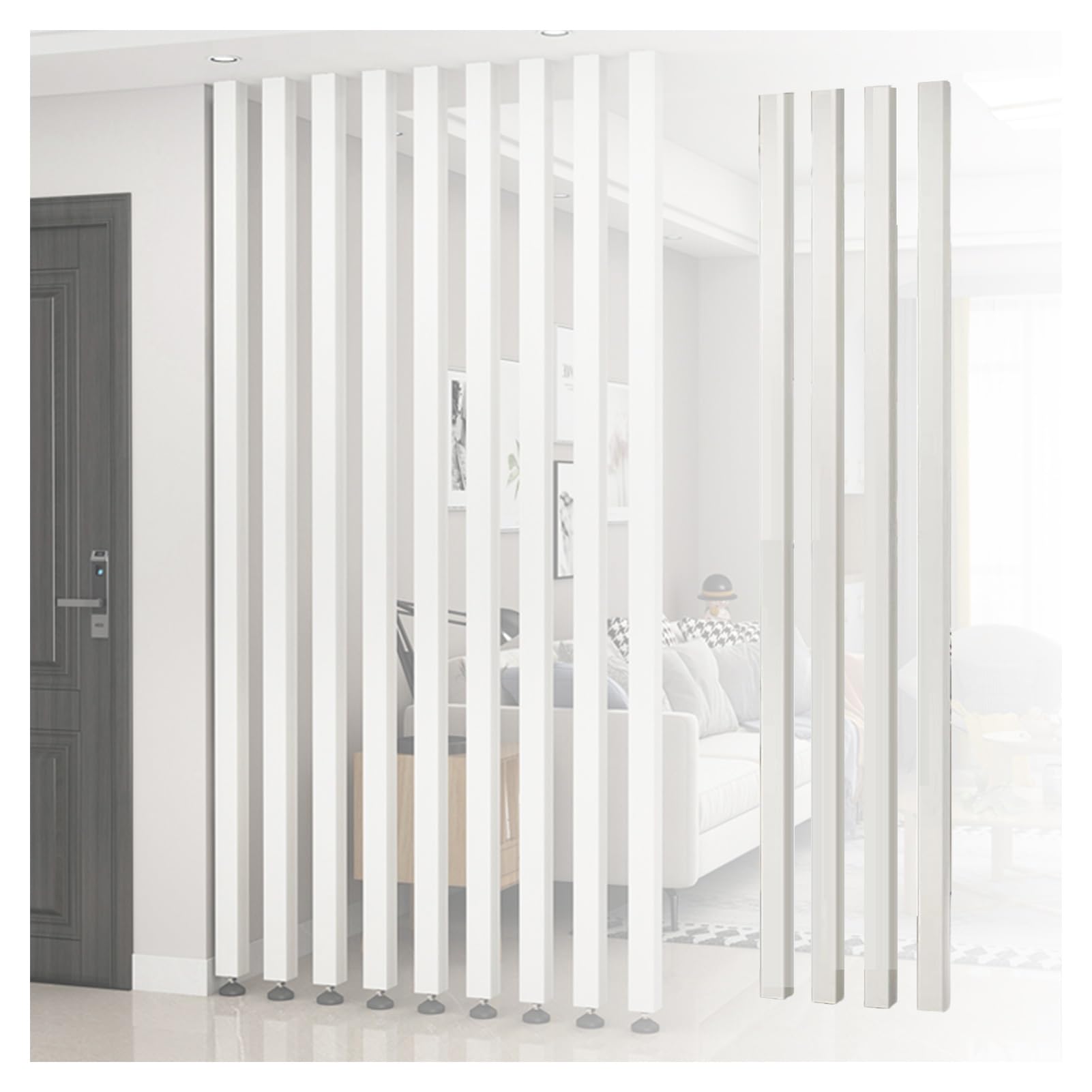 Floor to Ceiling Column Grille,4/5/6 Pieces Slats Wall Post Partitions Screens,Hallway Front Door Entrance Living Room Shelter Pillar(White,5 Pieces 155cm/61in)