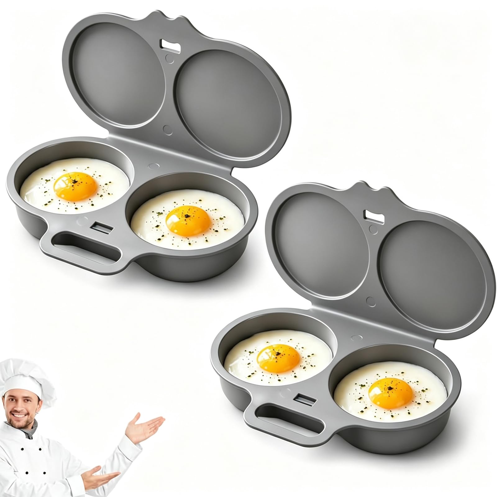 2PCS Microwave Egg Poachers,2 Cavity Poached Egg Maker with Lid and Handle, Space-Saving & Nonstick,BPA-Free Egg Boiler Cooker for Home Breakfast,Quick-Heat & Oil-Free,Small Kitchen Gadgets (2pcs)