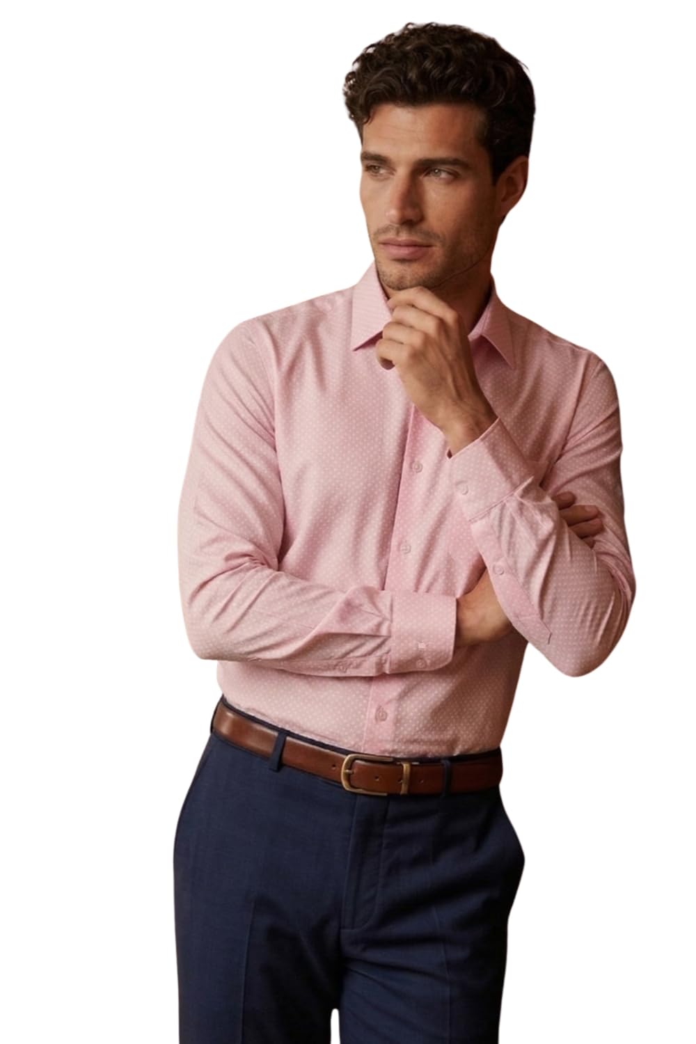 Louis Philippe Men's Slim Fit Easy to Iron Everyday wear Premium Cotton Full Sleeve Textured Formal Shirt