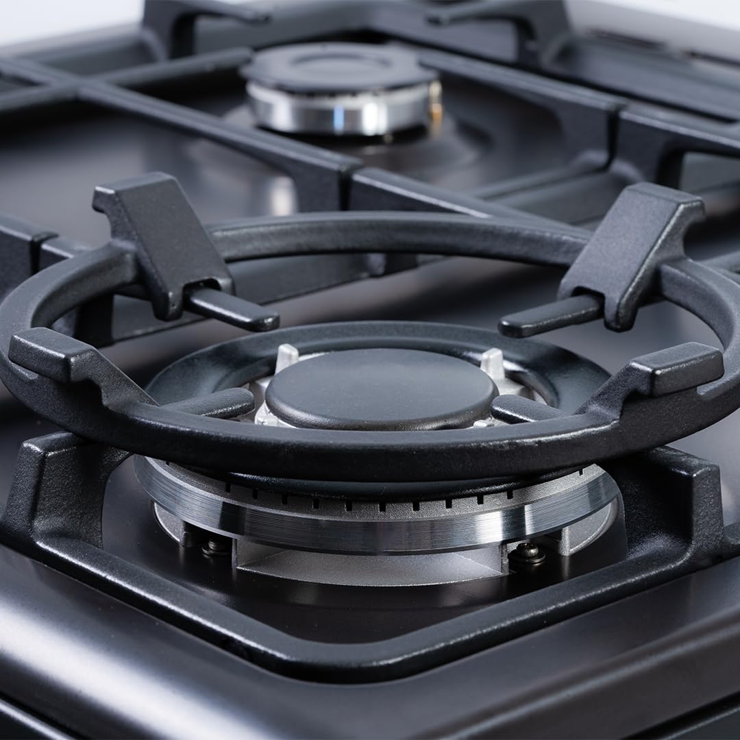 Svan Cocina de Gas 60 cm 4 Fuegos, Rústico Negro, SKGW4601RN. Butano, Horno 59 L, Grill, Quemador Wok Triple Llama, Encendido Automático, Seguridad Termopar FFD, Temporizador, Guías Telescópicas