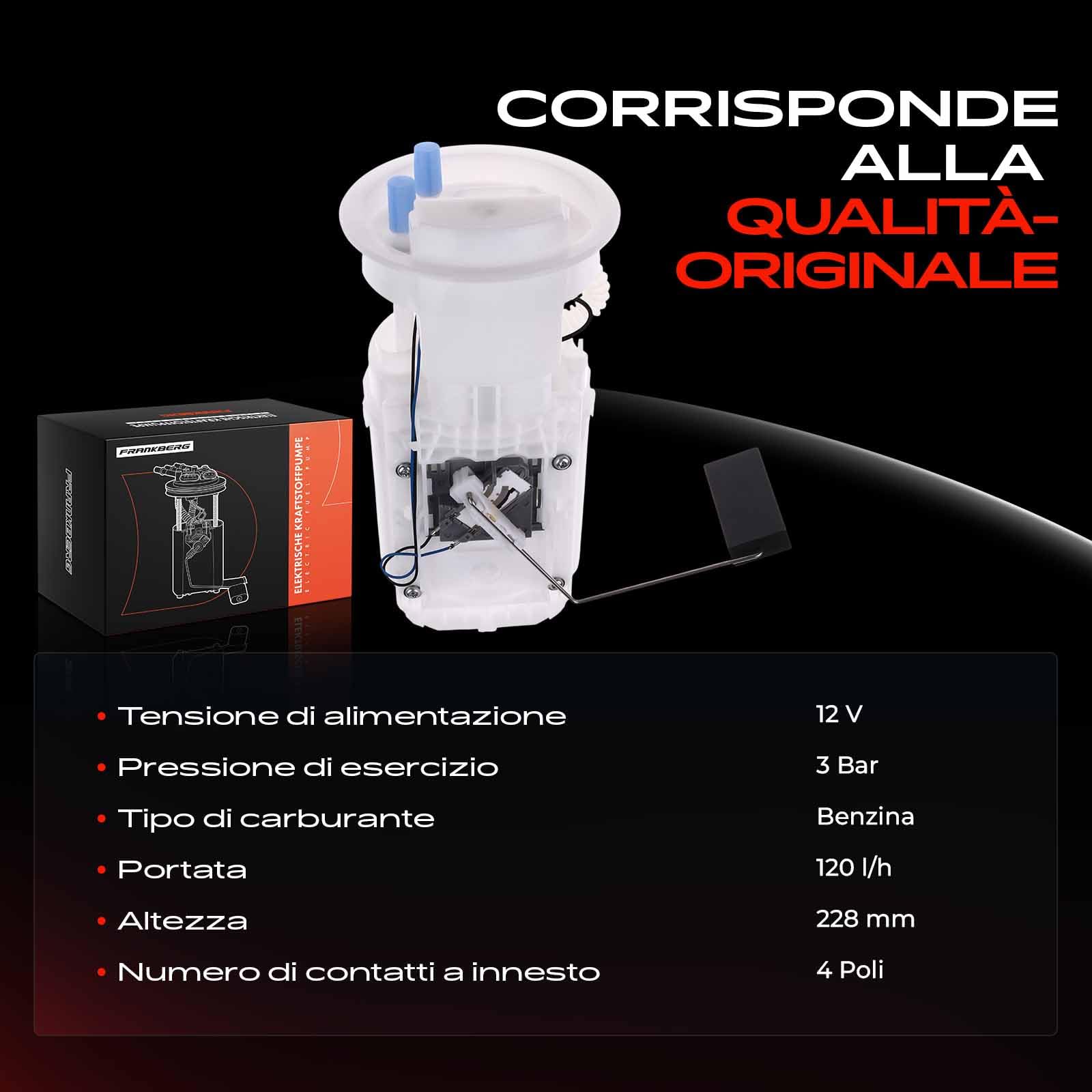 Frankberg Pompa del carburante pompa della benzina modulo dell'unità di | 4 pin, 77006; Compatibile con: Polo 9A 9N, Fabia I Praktik 6Y5, Polo Saloon 9A2 9A4 9A6 9N2, Fabia I 6Y2, Fabia II 542