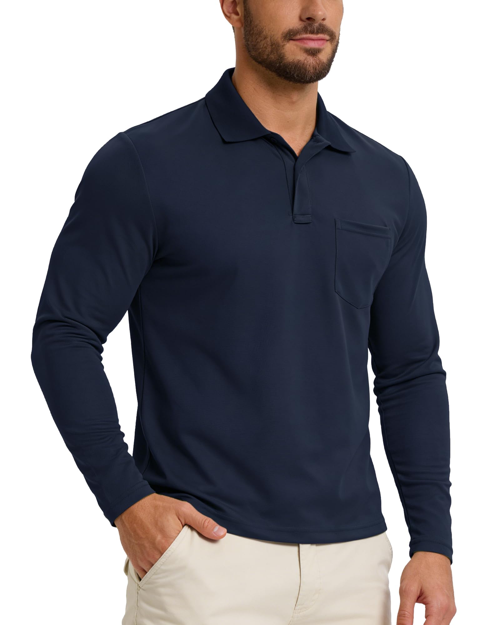 33,000ft Herren Poloshirt Langarm UPF50+ Sonnenschutz UV Schutz Polohemd Golf Sports T Shirts für Männer Leichtes Atmungsaktiv Poloshirts Casual Polo Tops zum Tennis