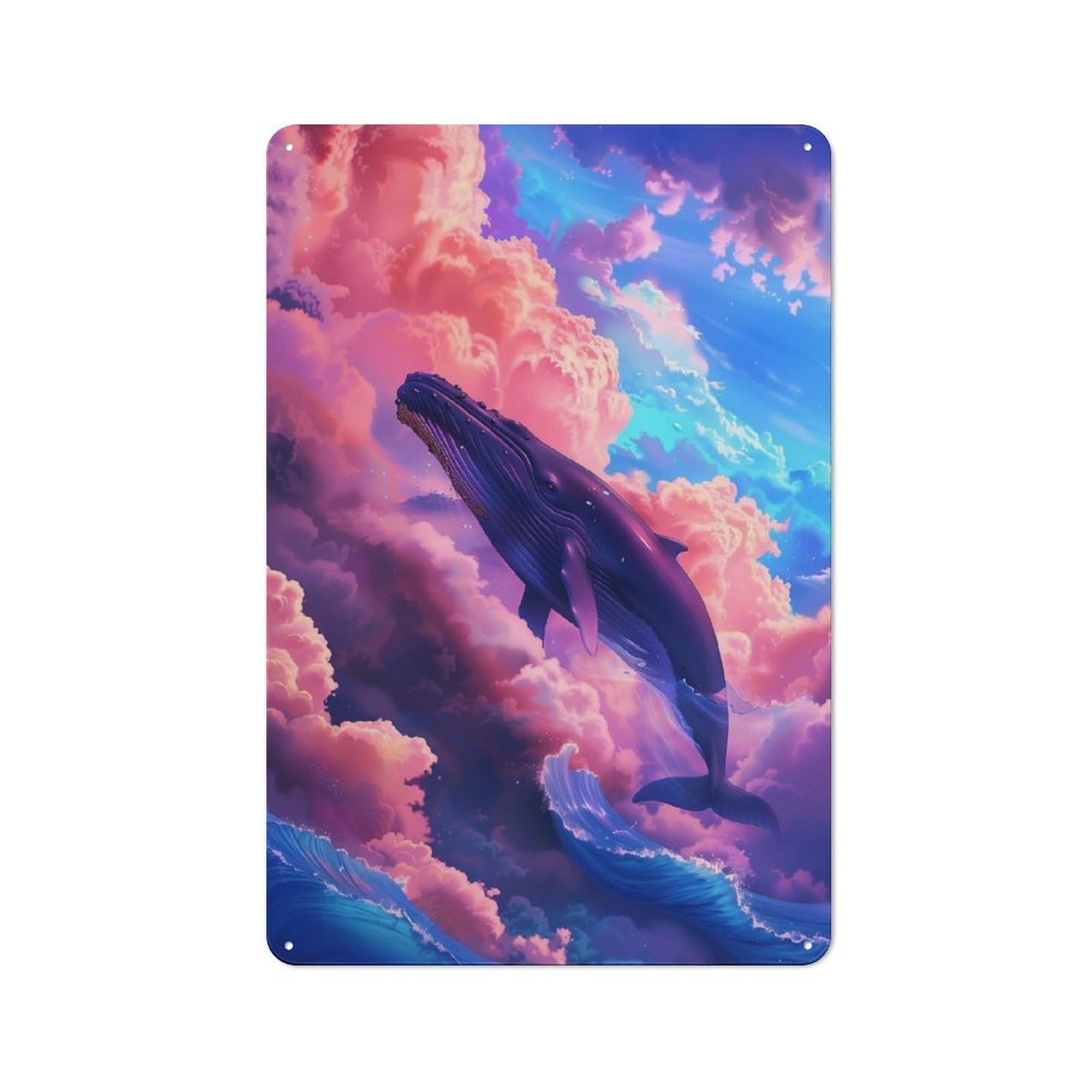 Junmoney Whale In The Sky Printed Metal Sign 30X20cm For Lounge Or Reading Corner, For Vintage Wall Decor Fans, For Themed Room Decoration